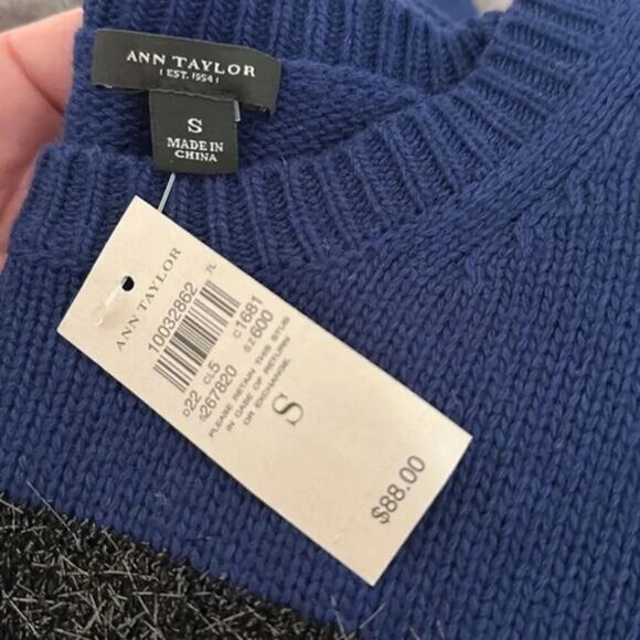 Ann Taylor Wool Cashmere Sweater Blue Black Stripes Women's Small NWT - Picture 4 of 10
